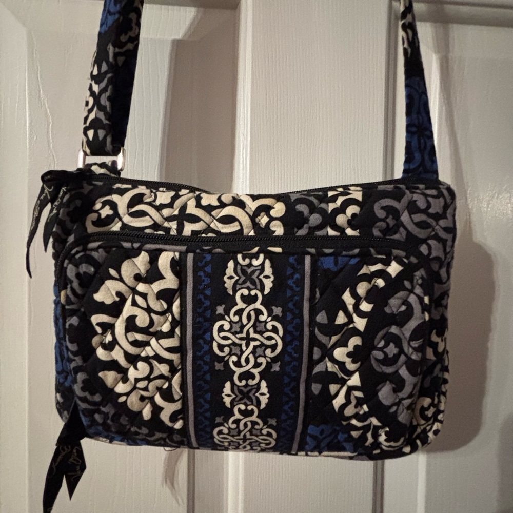 Vera Bradley Blue, Black and White Crossbody Bag Canterbury cobalt
